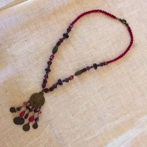 Rich red exotic-looking beaded necklace